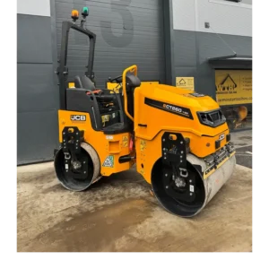 JCB tandem road roller outside a tool hire depot
