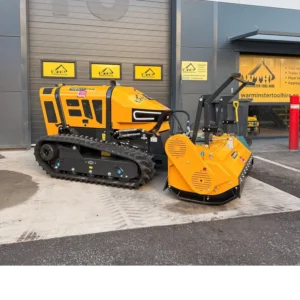 Tracked Robocut T500 stump grinder outside Warmister Tool Hire